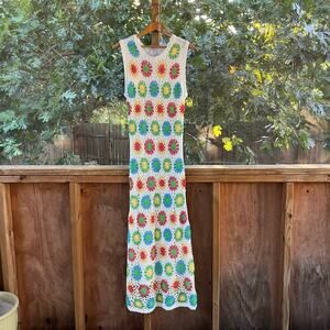 J. Marie Women's White Floral Crocheted Maxi Dress Size L. NEW